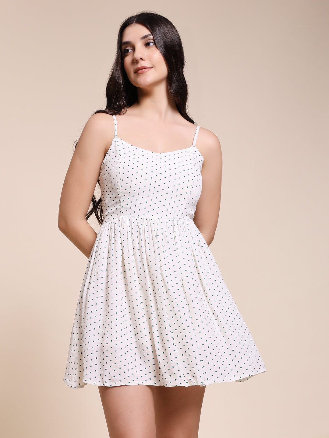 Polka Mini Dress - WHITE