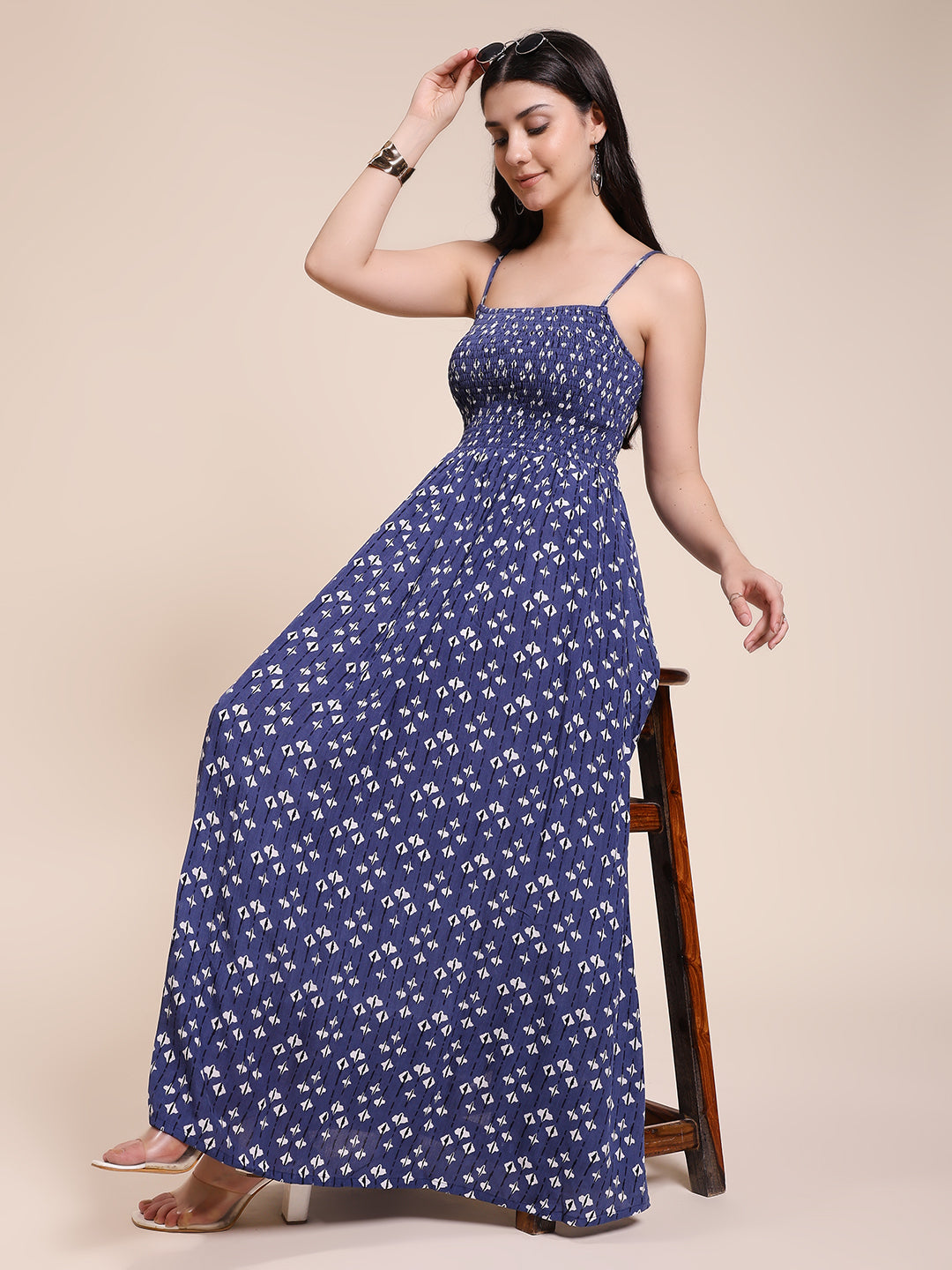 NAVY TIE DIE MAXI DRESS