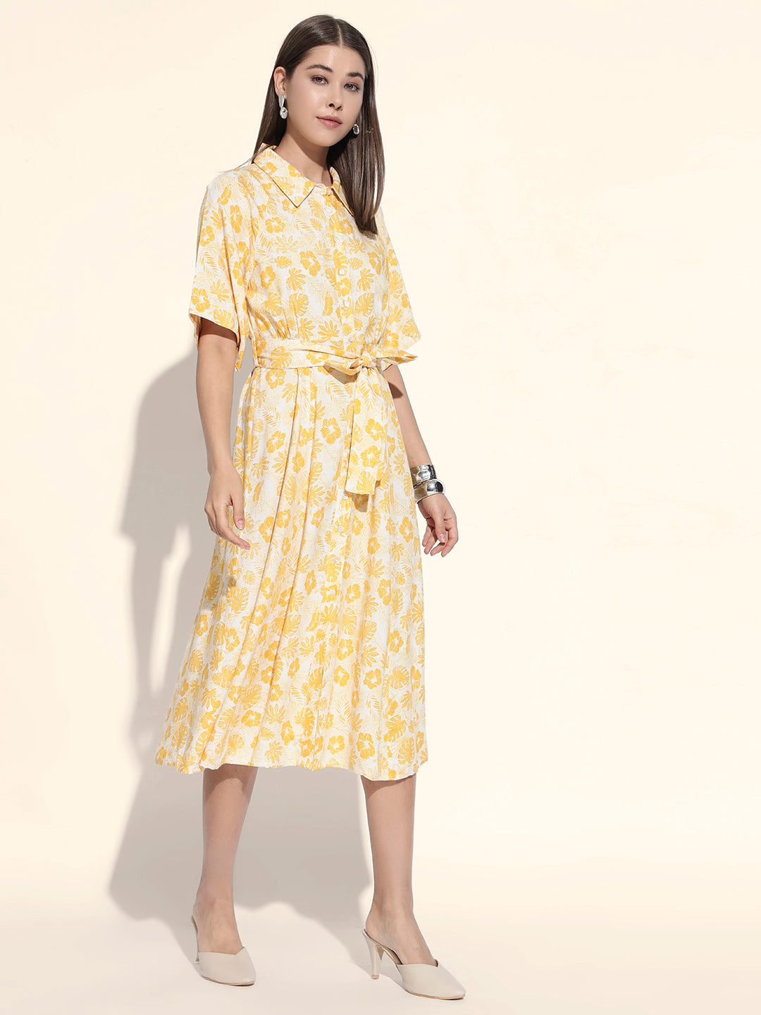 Sunlit Tropical Shirt Dress
