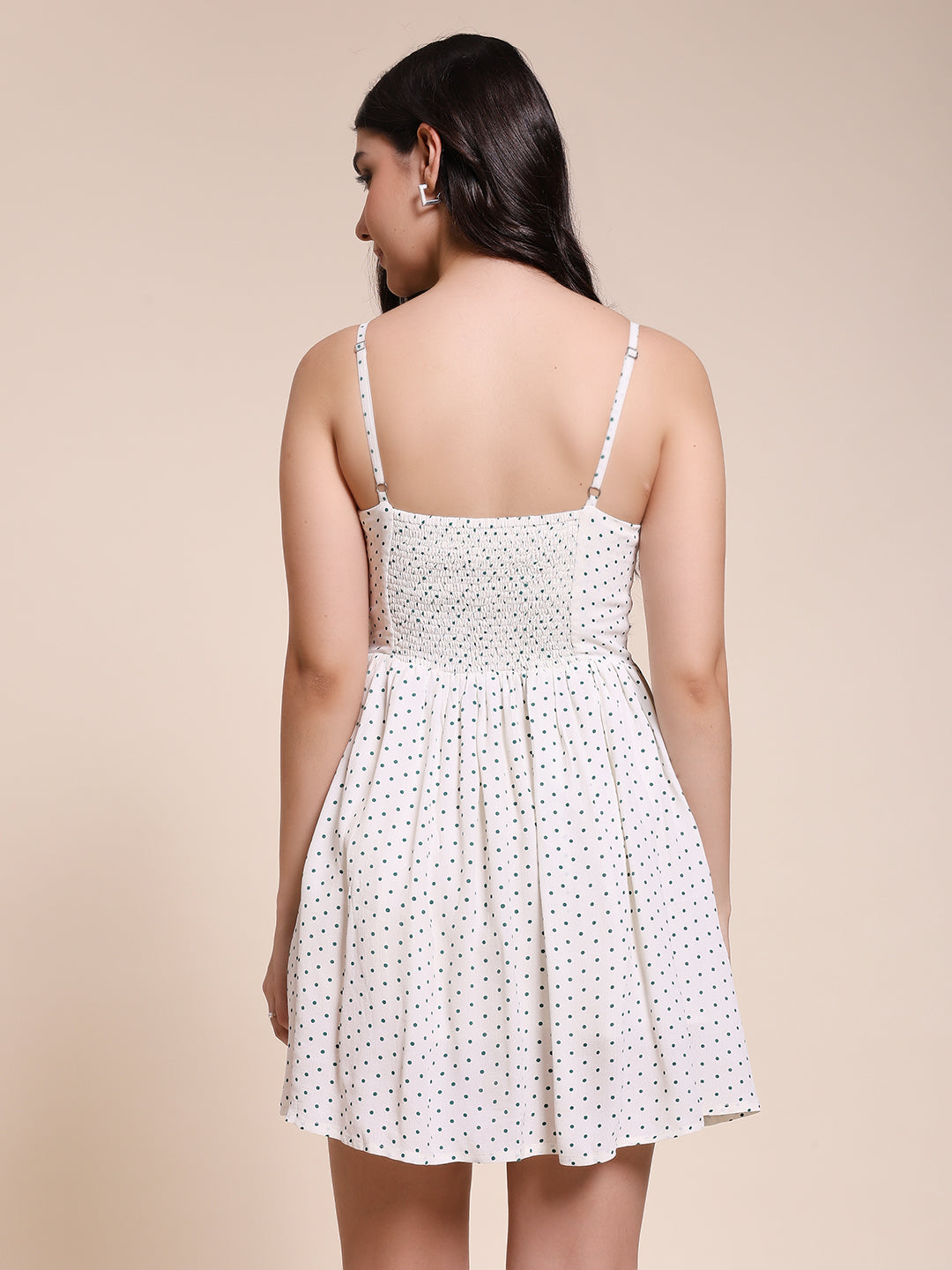 Polka Mini Dress  -  WHITE
