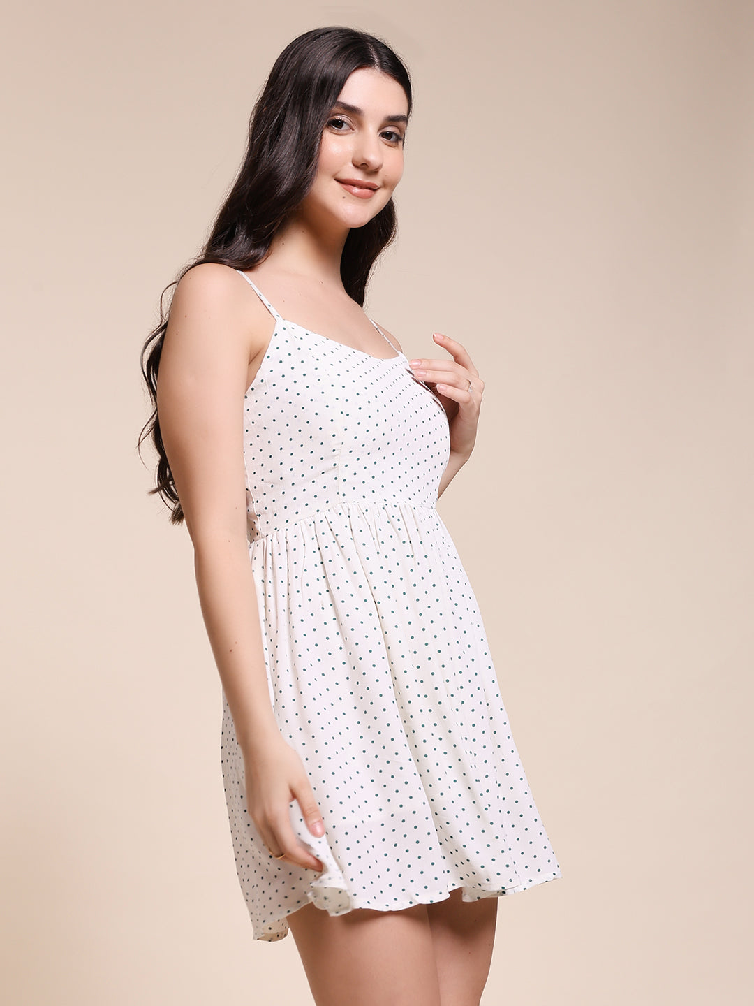 Polka Mini Dress  -  WHITE