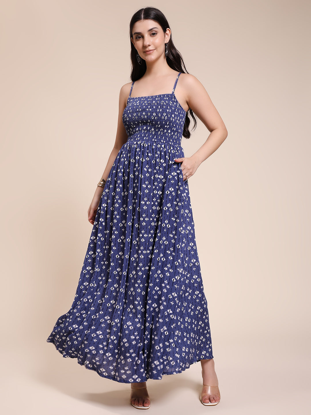 NAVY TIE DIE MAXI DRESS