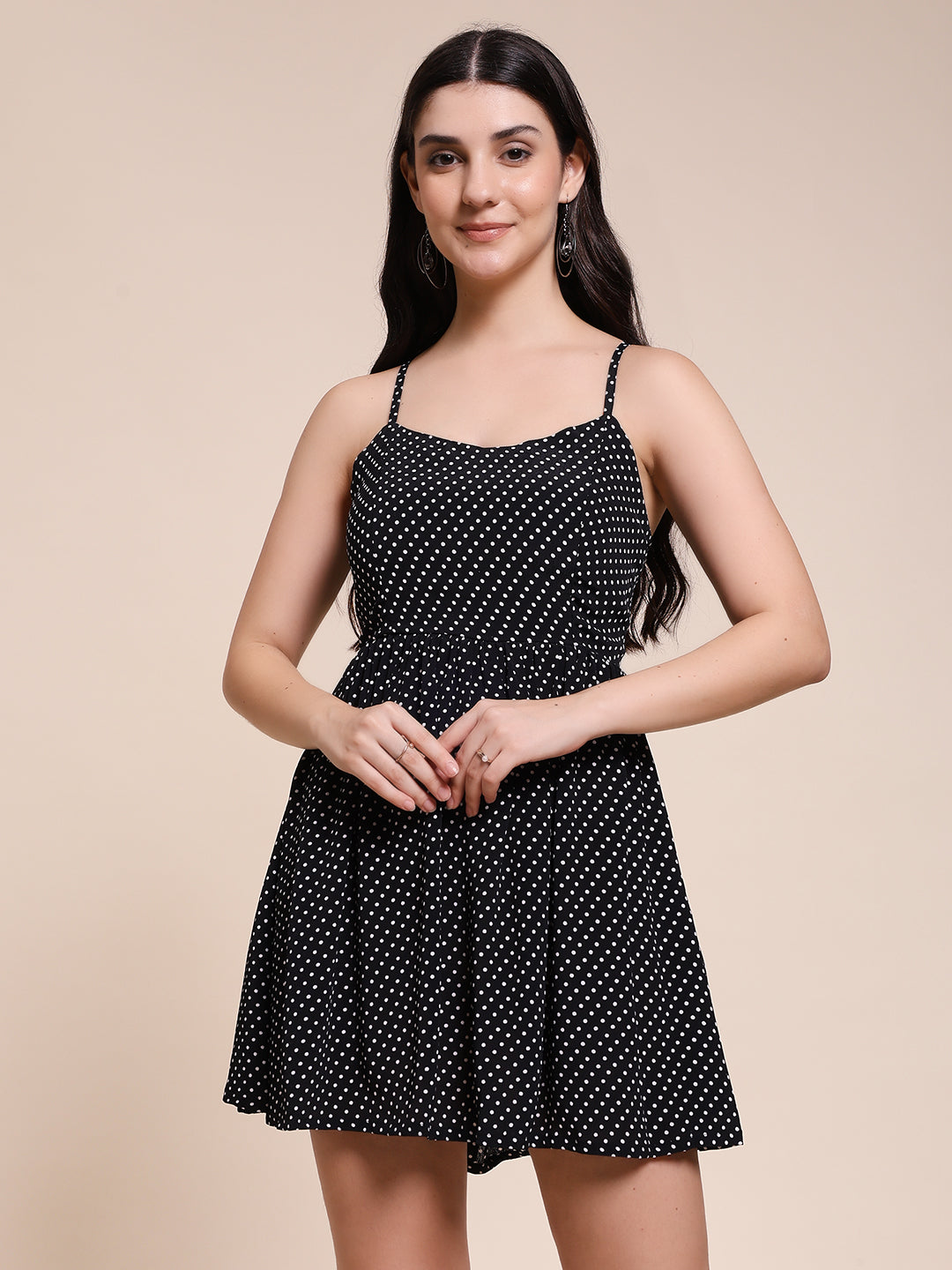 BLACK POLKA SHORT DRESS