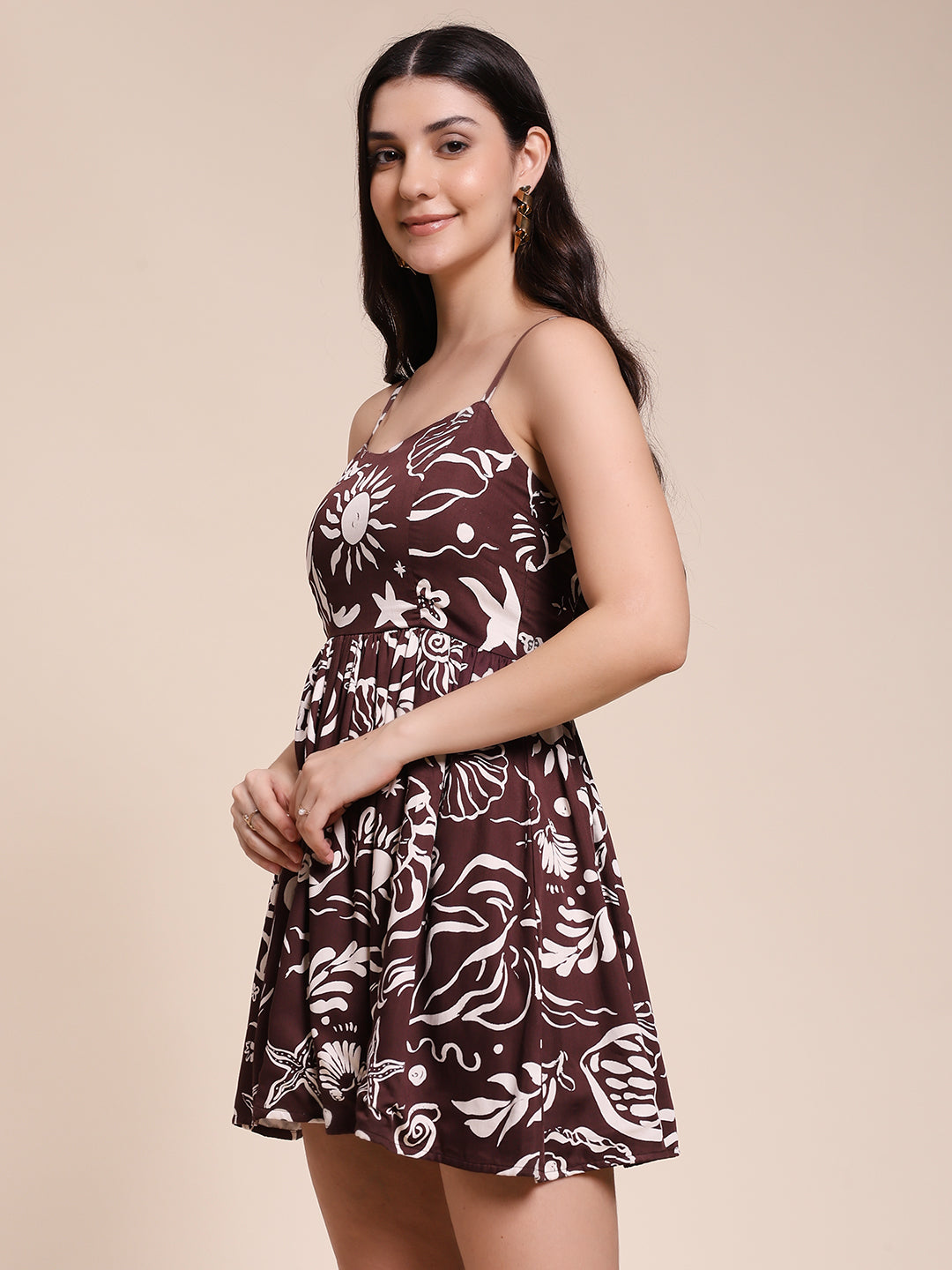 SATIN BROWN SHORT DRESS