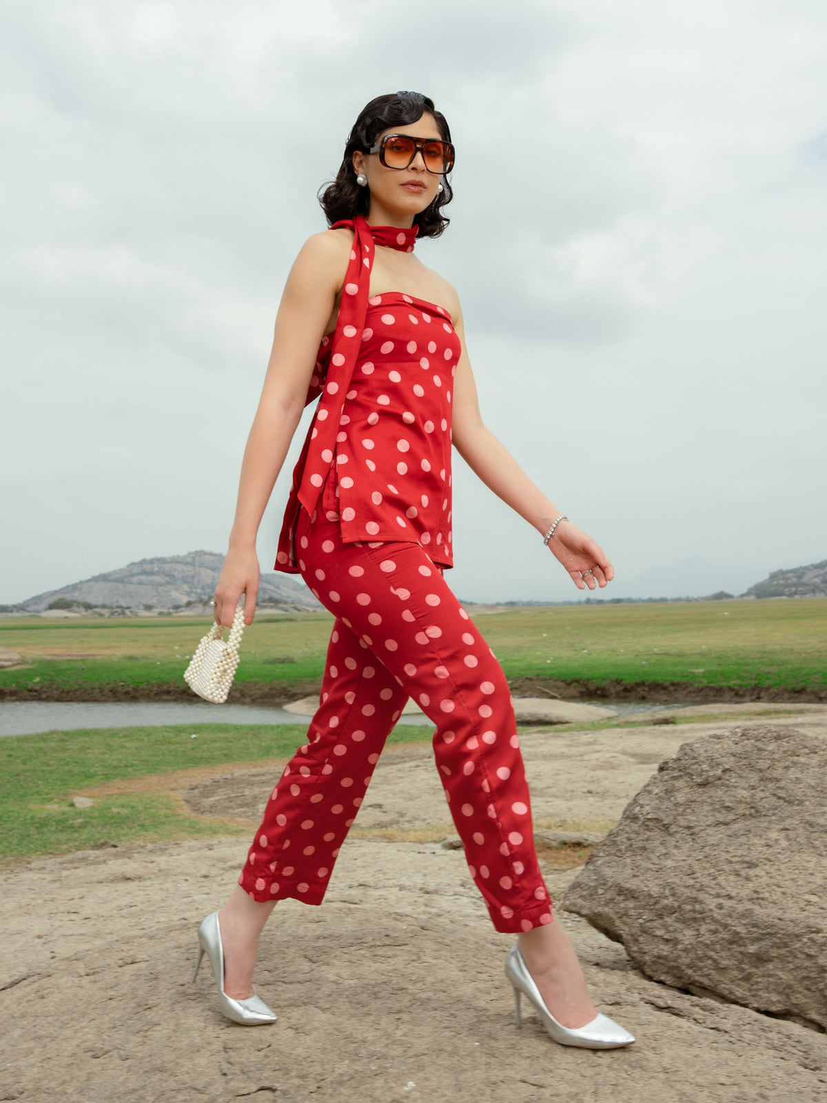 RED POLKA CORD SET